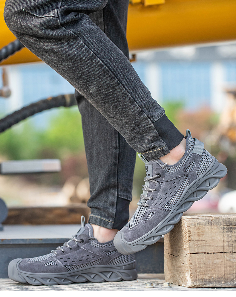 Men's Safety Work Breathable Shoes Steel Toe Men's Work Boots Mesh Upper Lightweight Safety Shoes